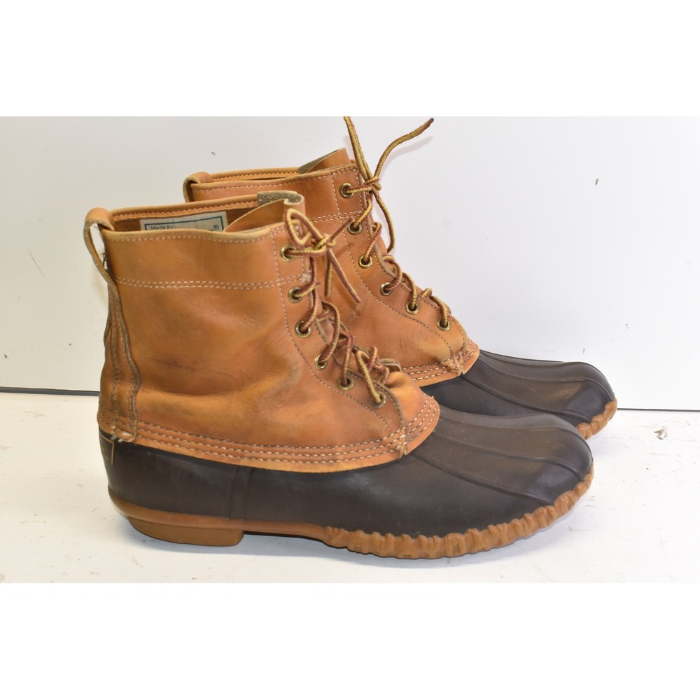 Vintage LL Bean Maine Duck Boots Brown Tan Mens 10 Leather Rubber Bean Boots USA